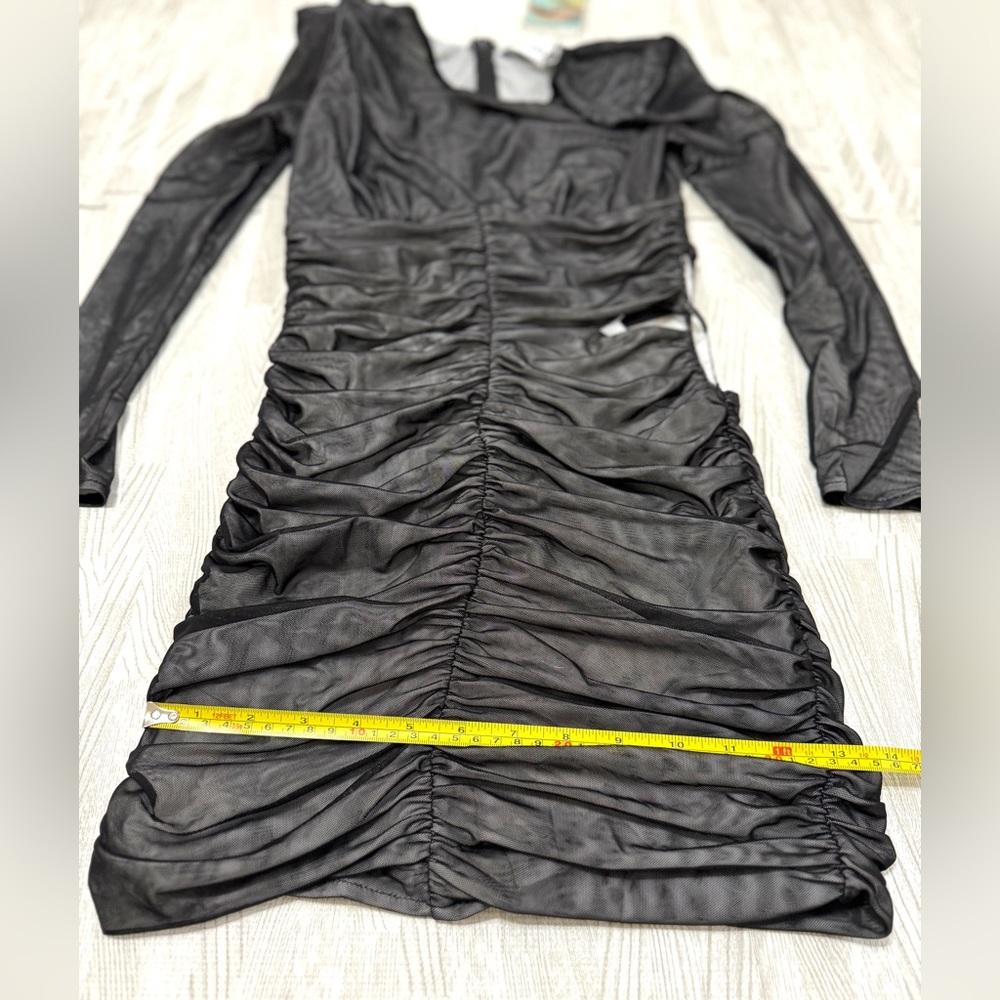 NWT Self-Portrait Mesh Ruched Mini Dress - Picture 11 of 12